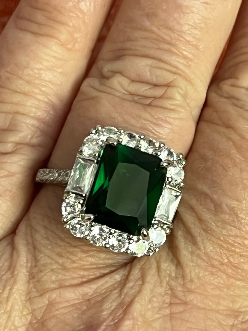 Emerald Green Square Halo Cocktail Ring - Women Jewelry Sz 9
